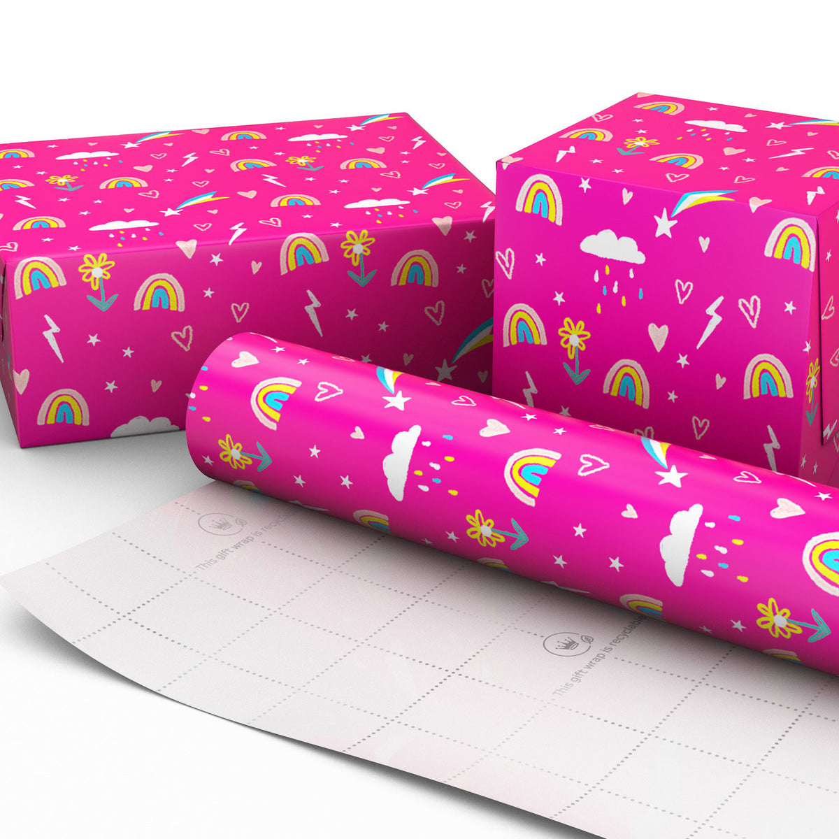 Hallmark Rainbows and Flowers on Pink Jumbo Wrapping Paper, 90 sq. ft.