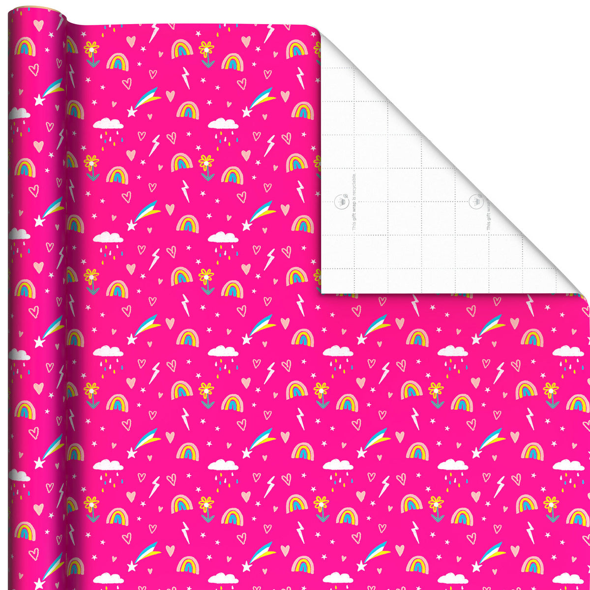 Hallmark Rainbows and Flowers on Pink Jumbo Wrapping Paper, 90 sq. ft.