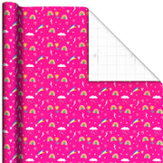 Hallmark Rainbows and Flowers on Pink Jumbo Wrapping Paper, 90 sq. ft.