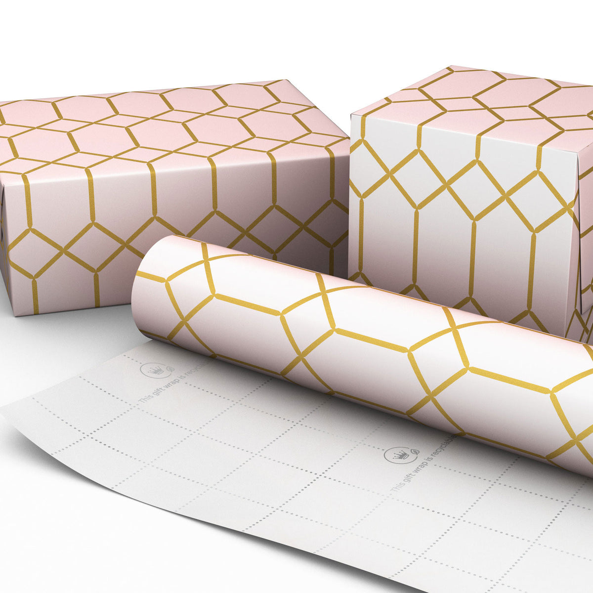 Hallmark Gold Geometric on Pink Jumbo Wrapping Paper, 54 sq. ft.