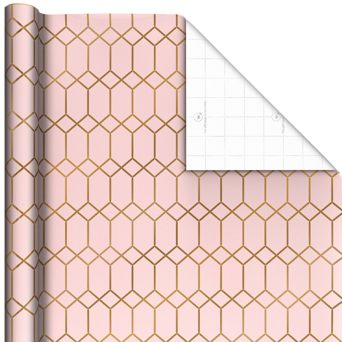 Hallmark Gold Geometric on Pink Jumbo Wrapping Paper, 54 sq. ft.