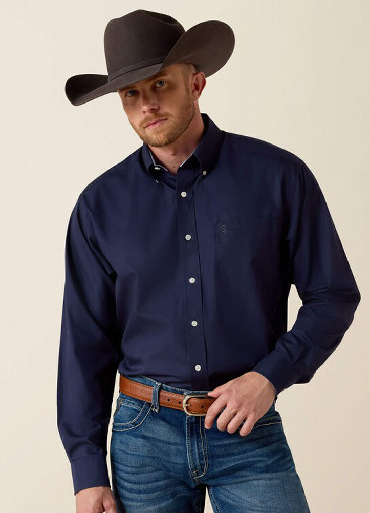 Wrinkle Free Solid LS in Navy Blue by Ariat