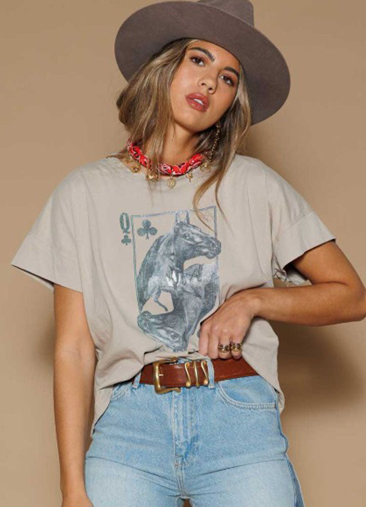 Horse Queen Hi Lo Tee in Cobblestone by All Us