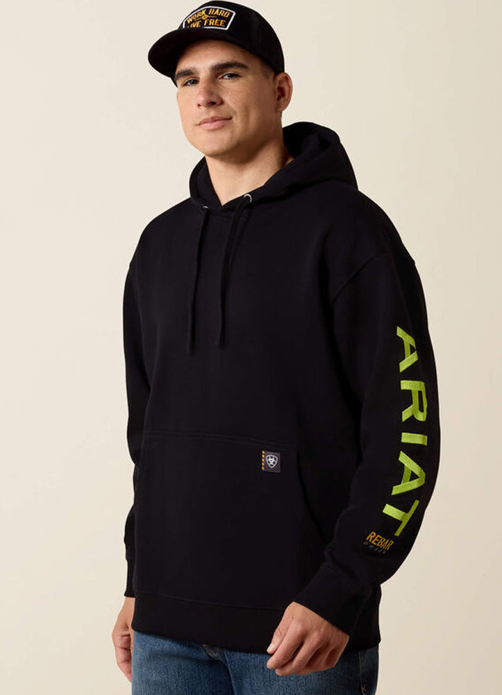 Rebar Workman Graphic Hoodie in Black/Lime by Ariat