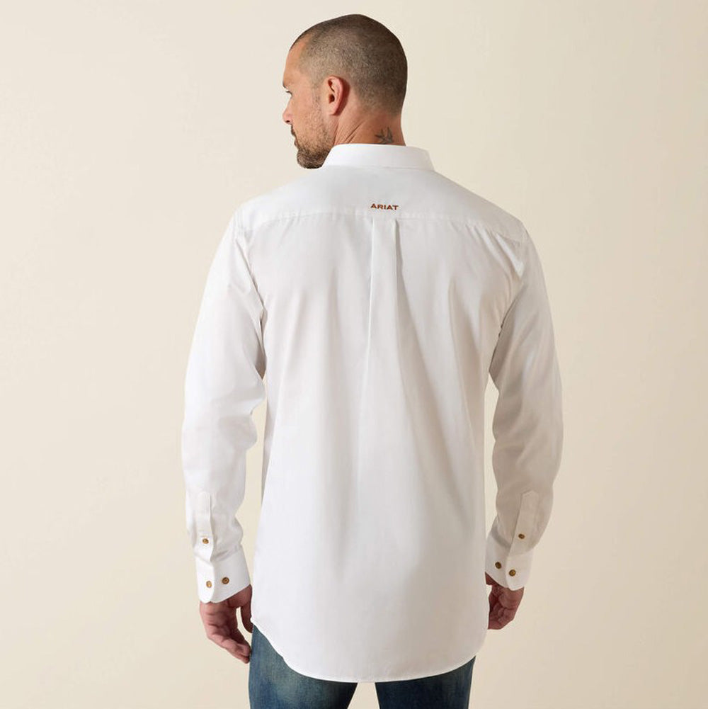 Solid Twill Fitted LS Shirt in White by Ariat