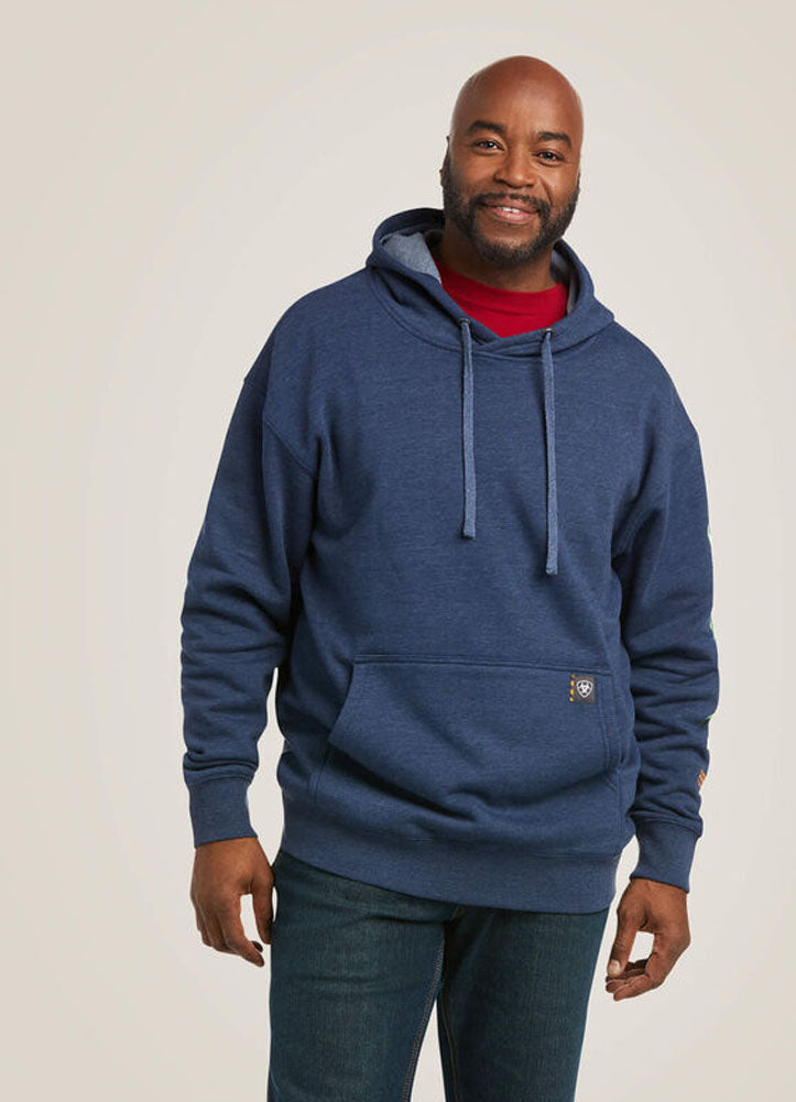 Rebar Workman Graphic Hoodie in Navy Heather/Lime by Ariat