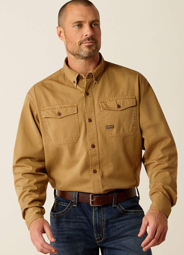 Rebar Washed Twill L/S Work Shirt in Khaki by Ariat