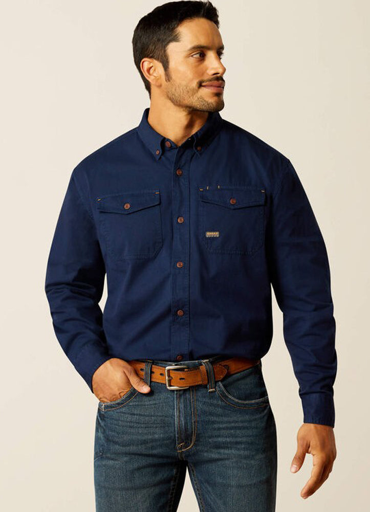 Rebar Washed Twill L/S Work Shirt in Navy by Ariat