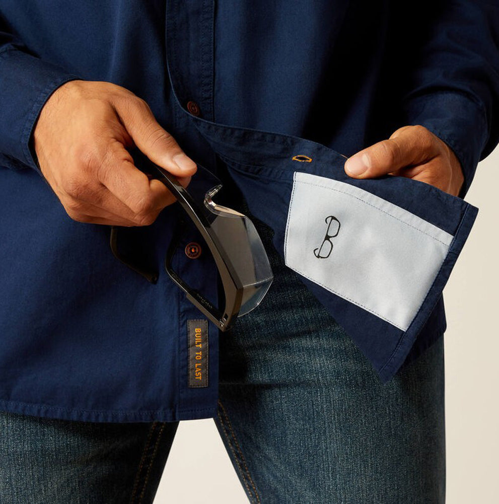 Rebar Washed Twill LS Work Shirt in Navy by Ariat