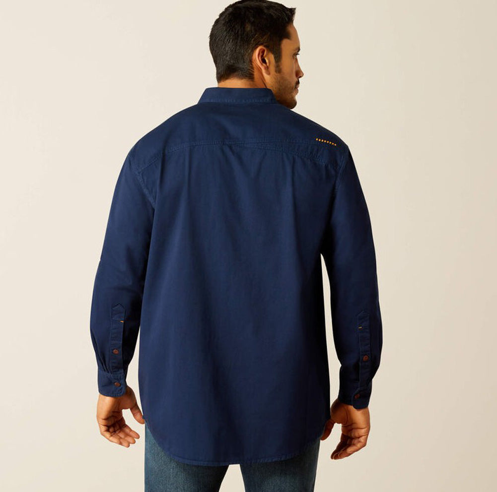 Rebar Washed Twill LS Work Shirt in Navy by Ariat
