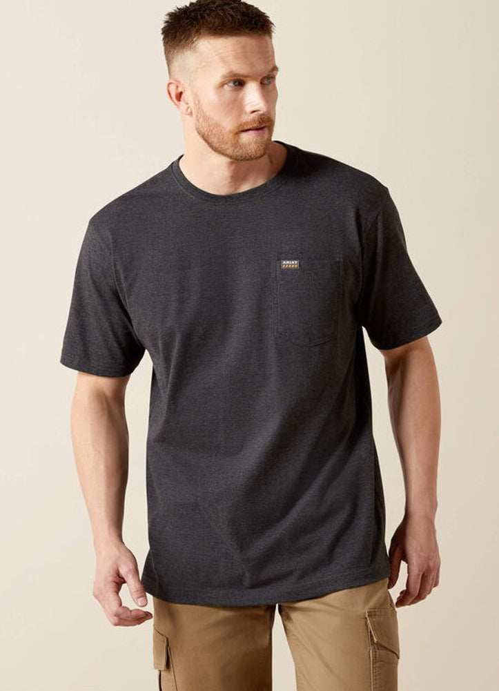 Rebar Cotton Strong Standard Pocket T-Shirt in Charcoal Heather by Ariat