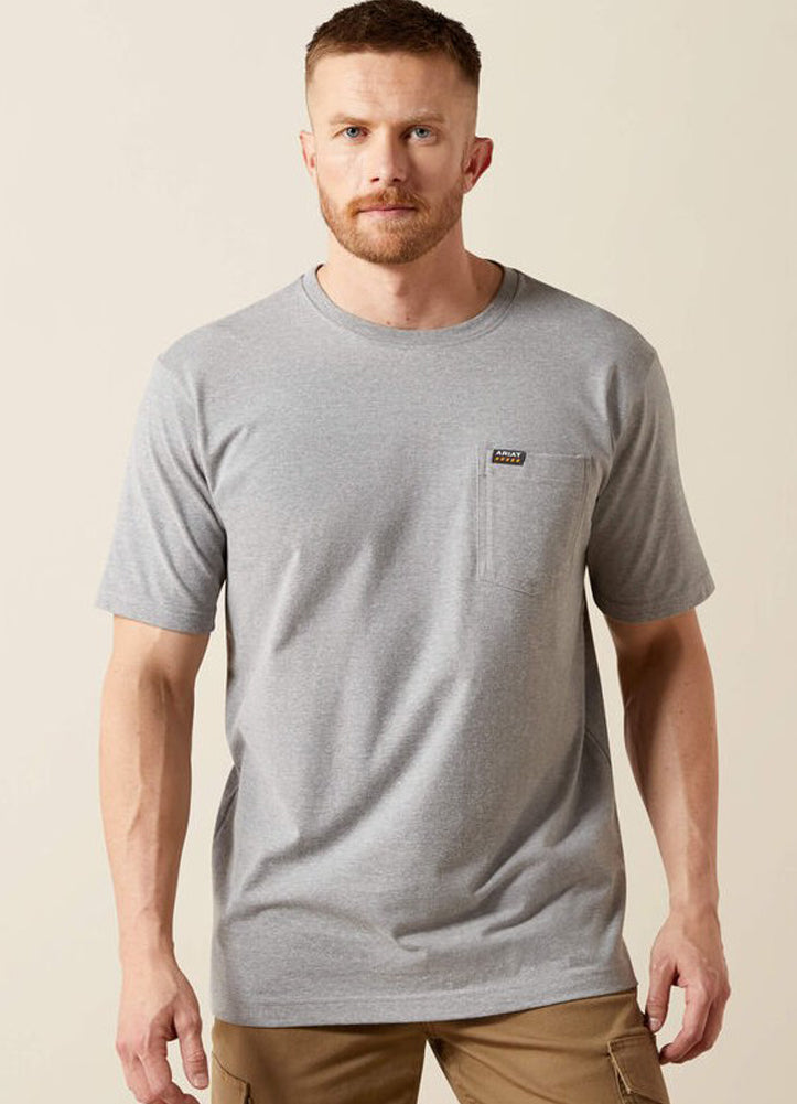 Rebar Cotton Strong Standard Pocket T-Shirt in Heather Gray by Ariat