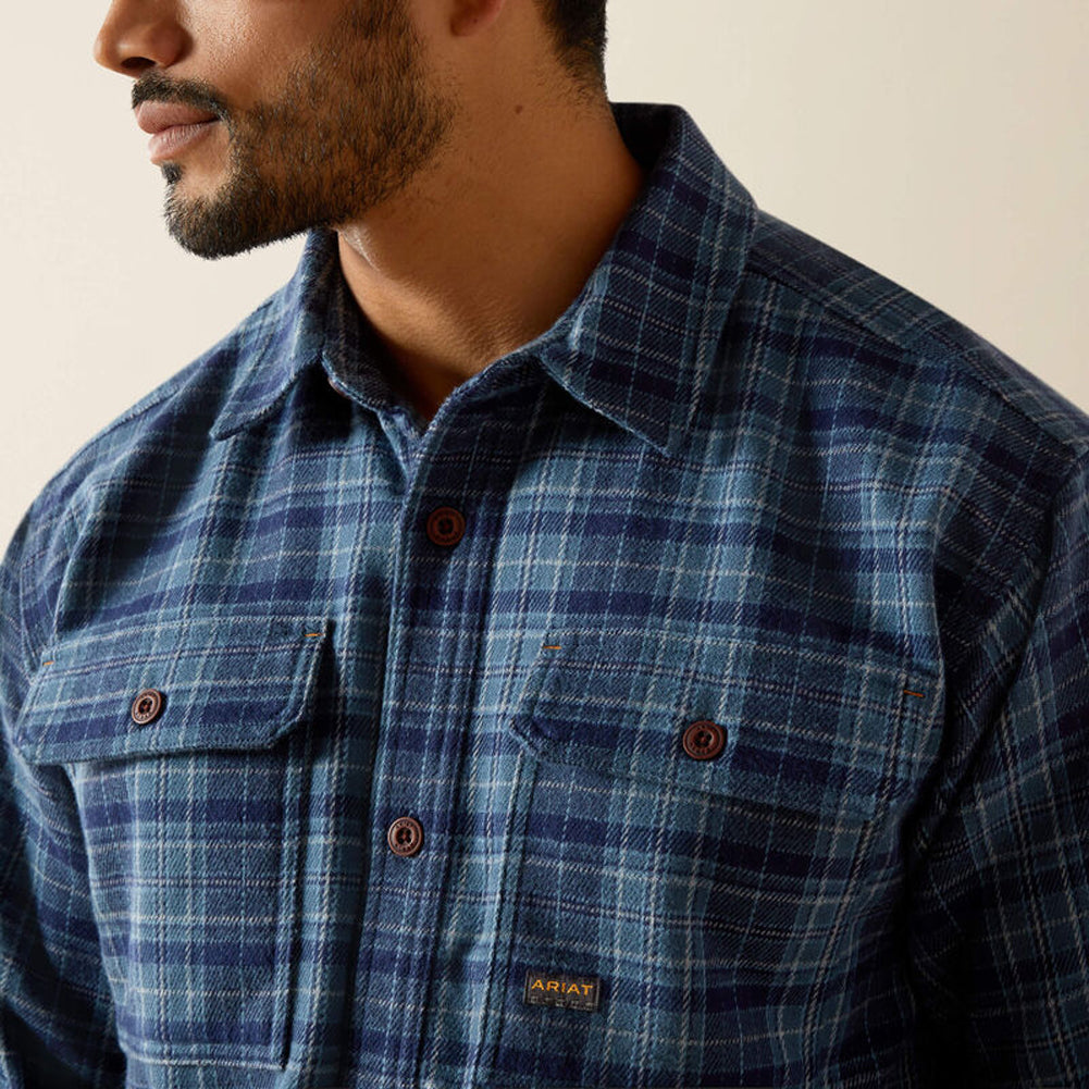 Rebar Heavy Flannel LS Work Shirt in Orion Blue by Ariat