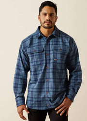Rebar Heavy Flannel LS Work Shirt in Orion Blue by Ariat