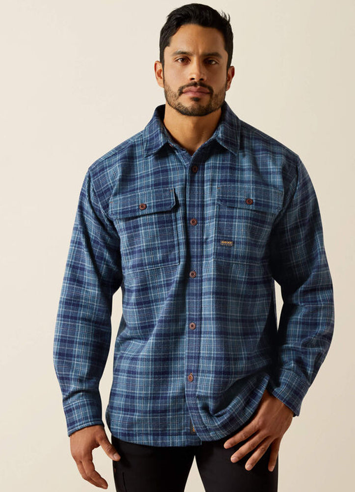 Rebar Heavy Flannel LS Work Shirt in Orion Blue by Ariat