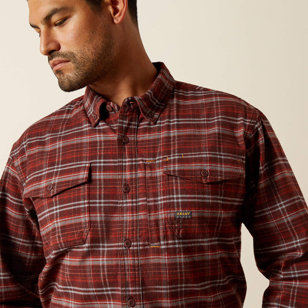 Rebar Flannel Distressed LS Work Shirt in Bitter Chocolate by Ariat