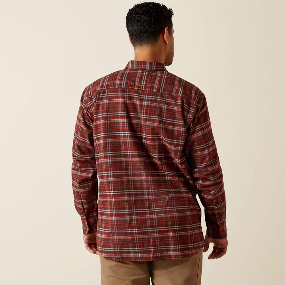 Rebar Flannel Distressed LS Work Shirt in Bitter Chocolate by Ariat
