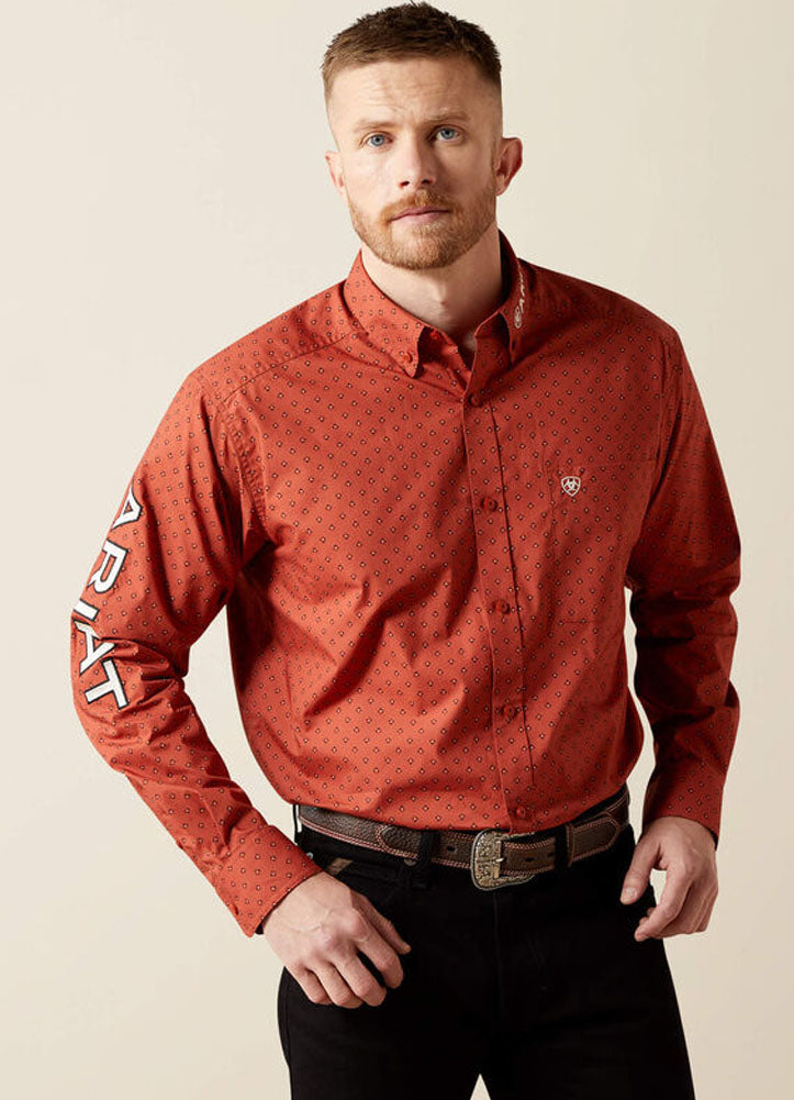 Team Porter LS in Brick Red/Beige by Ariat