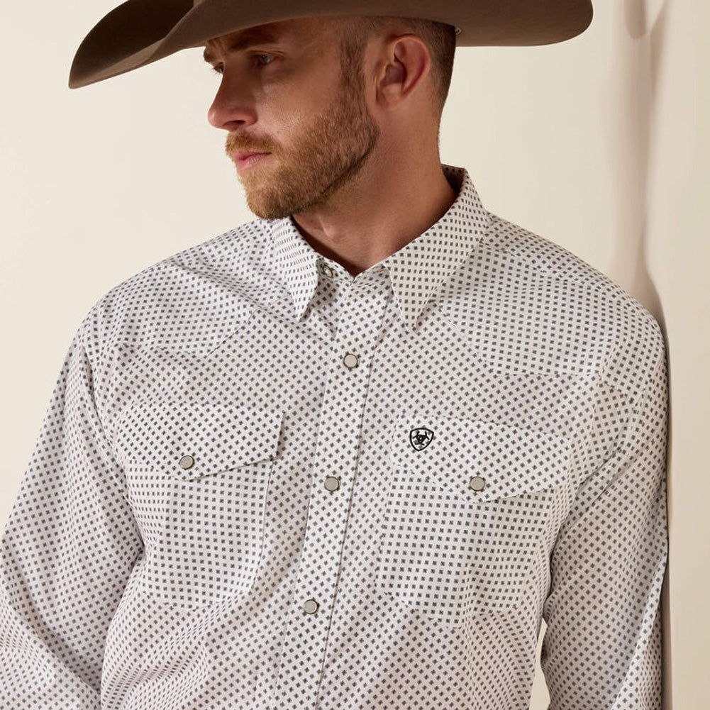 WF Anthony LS Snap Shirt in White Medallion Print by Ariat