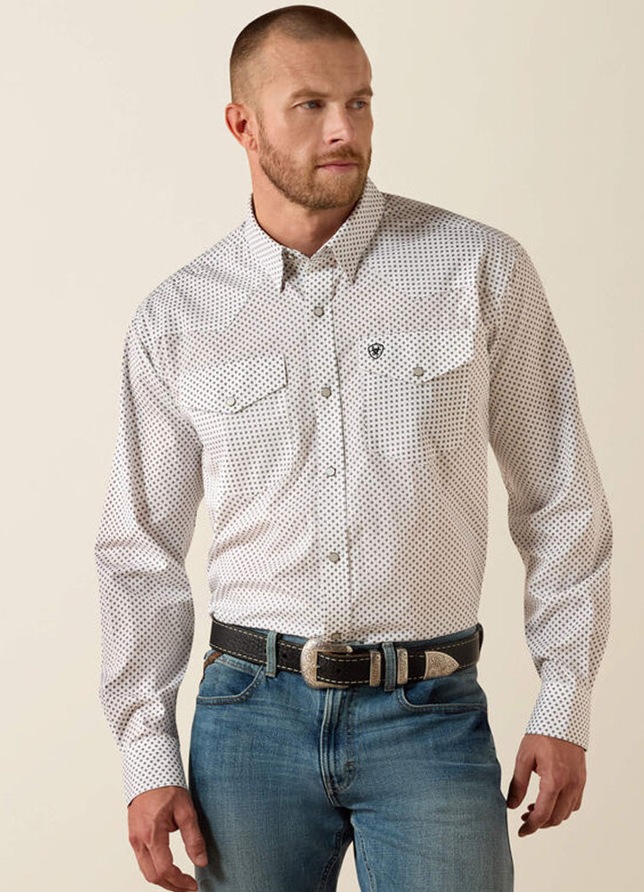 WF Anthony LS Snap Shirt in White Medallion Print by Ariat