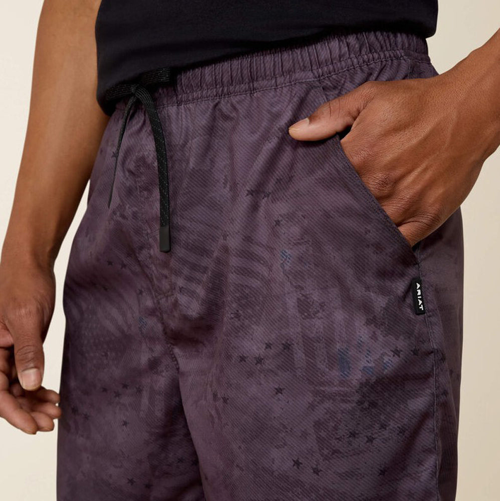 The Weekender 6in Shorts in Dark Grey Americana Print by Ariat