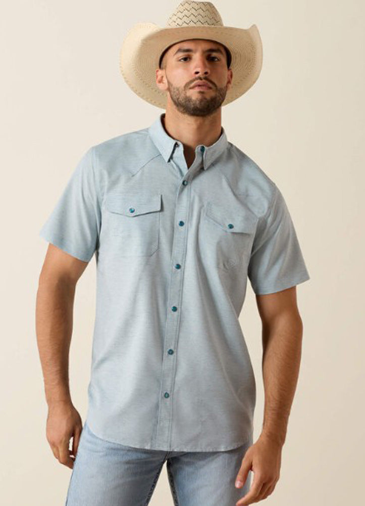 VentTek Western Fitted SS Snap Shirt in Blue Heather by Ariat