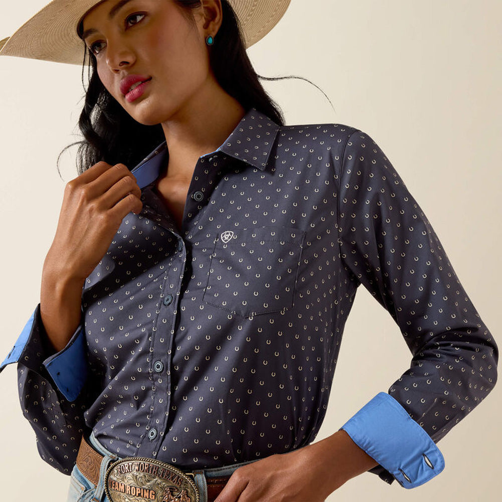 Kirby LS Shirt in Ombre Blue Horseshoe by Ariat