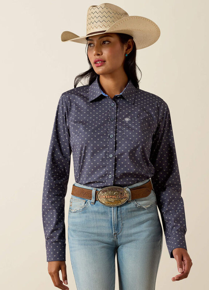 Kirby LS Shirt in Ombre Blue Horseshoe by Ariat
