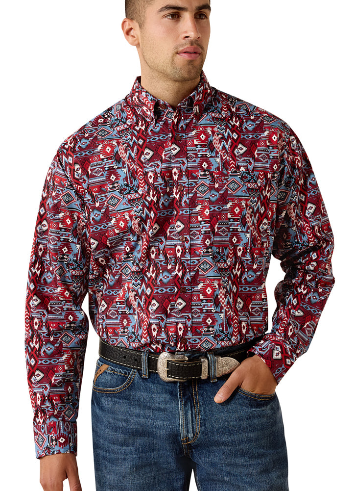Casual Southwest LS in Maroon Banner Diamond Print by Ariat