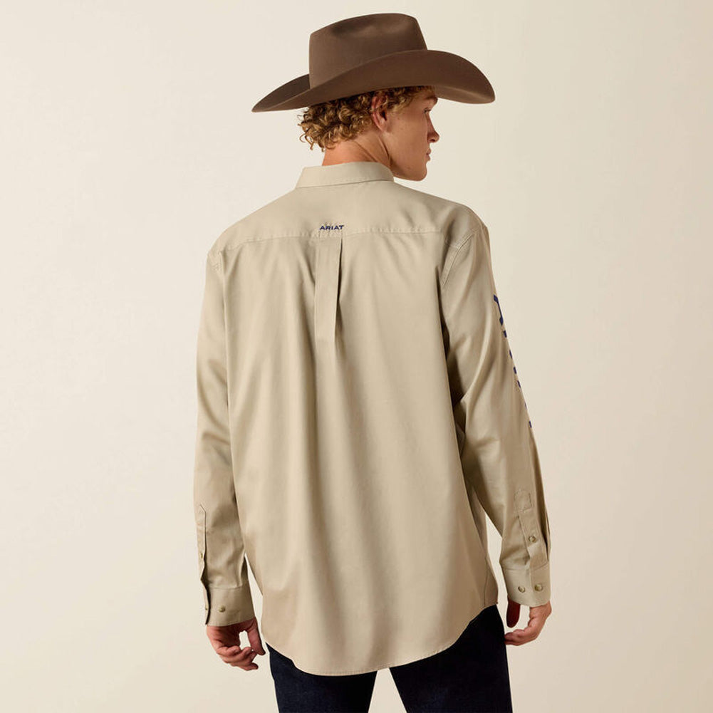 Team Logo Lightweight Twill LS Shirt in Khaki/Navy by Ariat