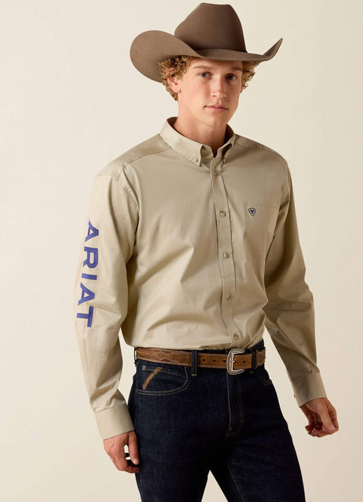 Team Logo Lightweight Twill LS Shirt in Khaki/Navy by Ariat