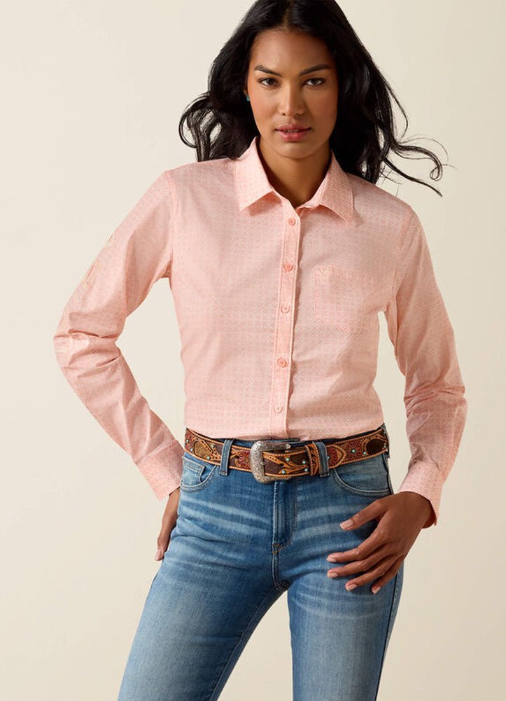 Team Kirby LS Shirt in Tropical Peach Geo by Ariat
