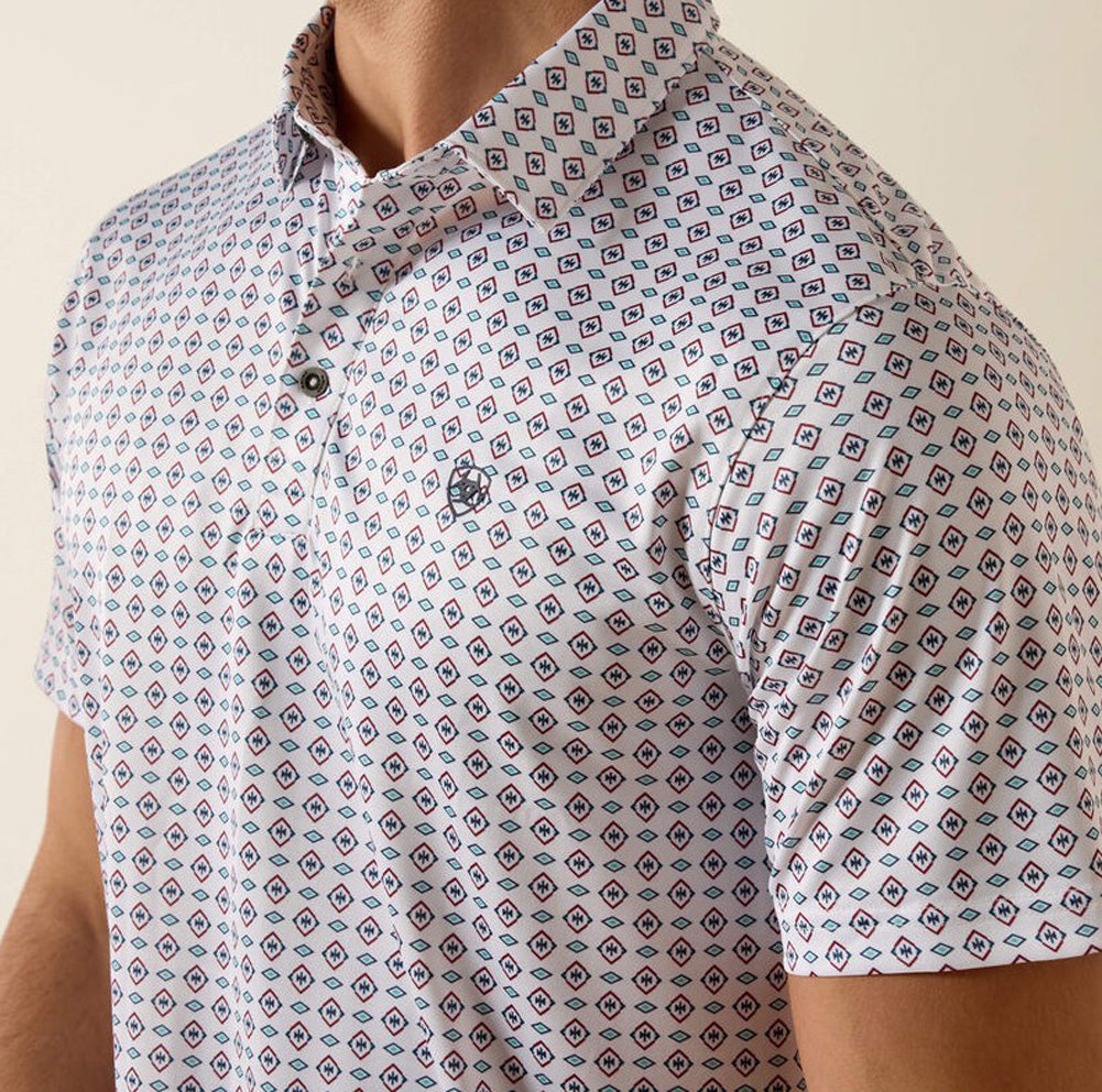 All Over Print Fitted SS Polo in White Southwest Triangle by Ariat