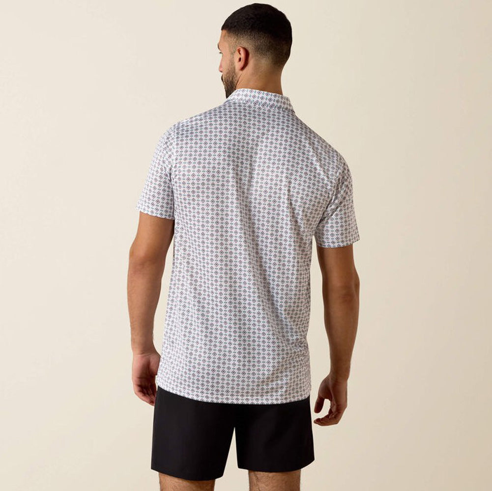 All Over Print Fitted SS Polo in White Southwest Triangle by Ariat