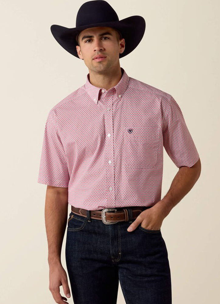 Bowman LS in Hibiscus Red Triangle Print by Ariat