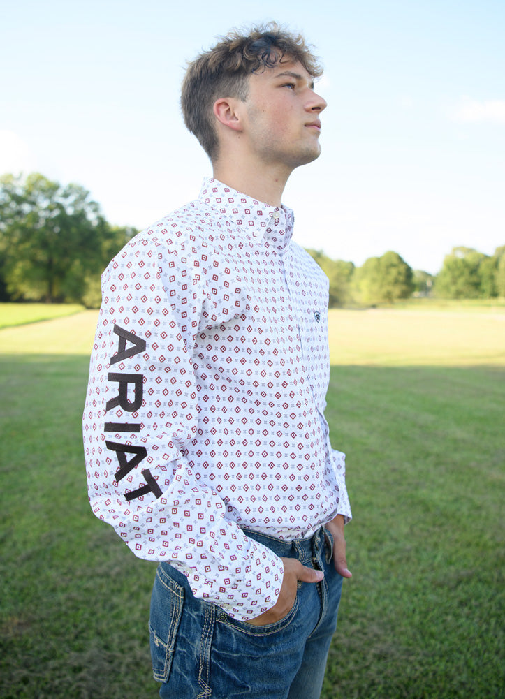 Dallas Team LS in White Multi Geo by Ariat