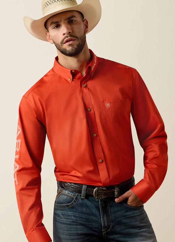 Team Logo Standard Twill LS in Paprika/Coral Stripe by Ariat