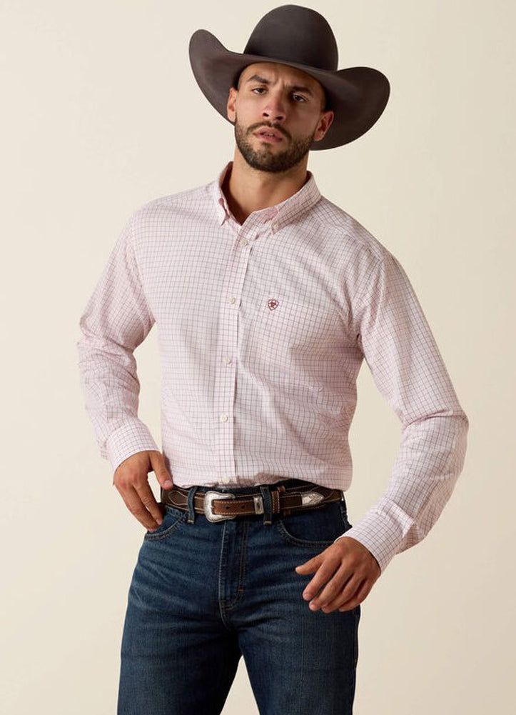 Wrinkle Free Wenzel Fitted LS in Barely Pink Plaid by Ariat