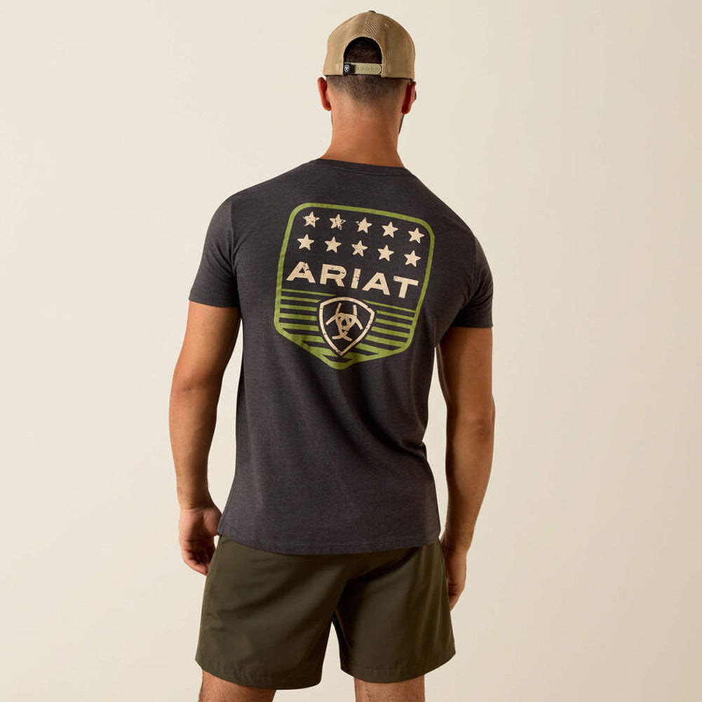 Striped Patriotic Badge SS in Charcoal Heather by Ariat