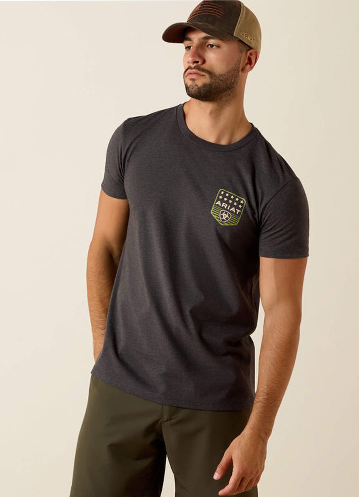 Striped Patriotic Badge SS in Charcoal Heather by Ariat