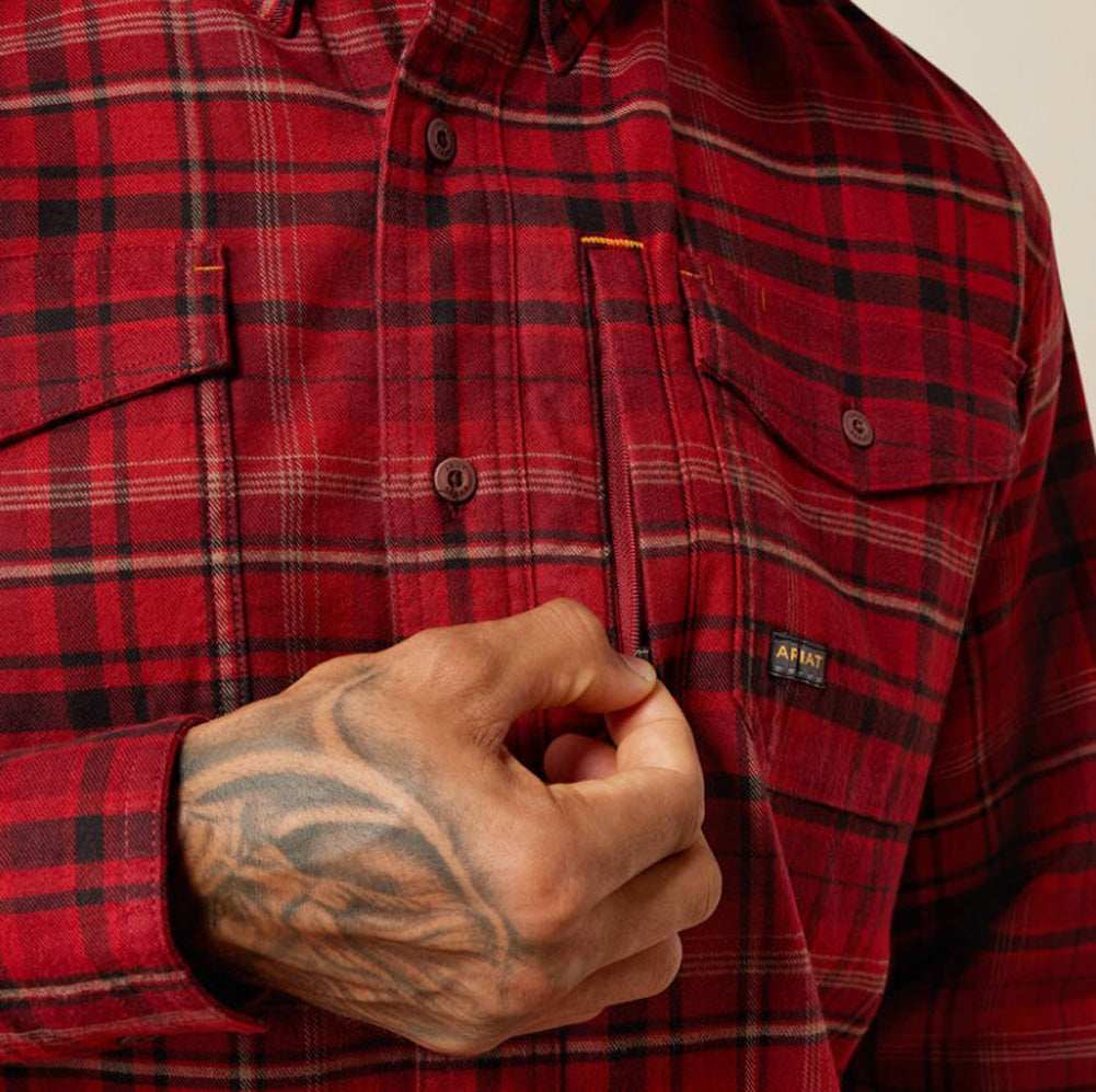 Rebar Flannel DuraStretch Work Shirt in Red Brick by Ariat