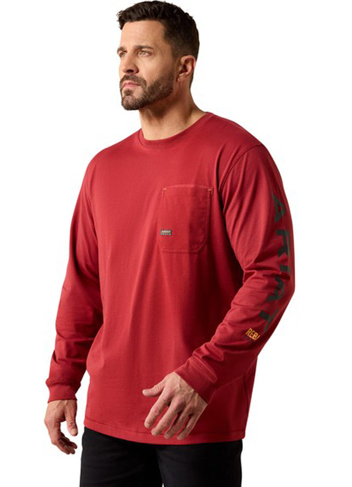 Rebar Workman Logo LS in Red Brick/Licorice by Ariat