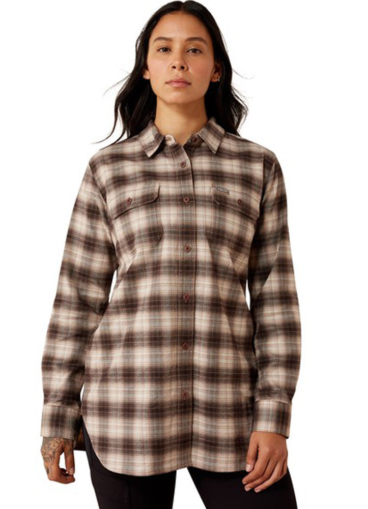 Rebar DuraStretch Flannel LS Tunic in Silver/Grey by Ariat