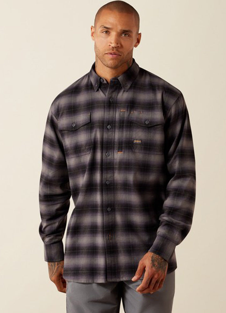Rebar Flannel DuraStretch LS Work Shirt in Black by Ariat