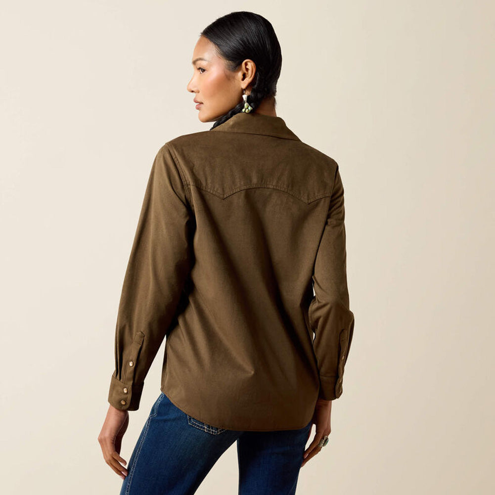 Autumn Drift West LS Snap Shirt in Olive Suede by Ariat