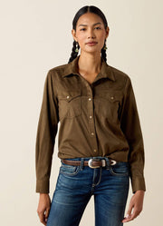 Autumn Drift West LS Snap Shirt in Olive Suede by Ariat