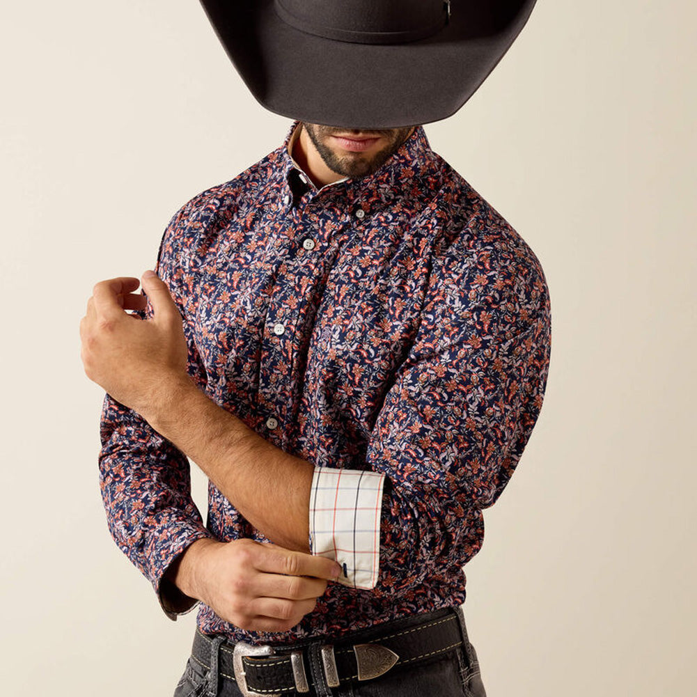 WF Ward LS Shirt in Maritime Blue Vine Print by Ariat