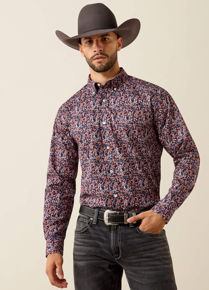 WF Ward LS Shirt in Maritime Blue Vine Print by Ariat