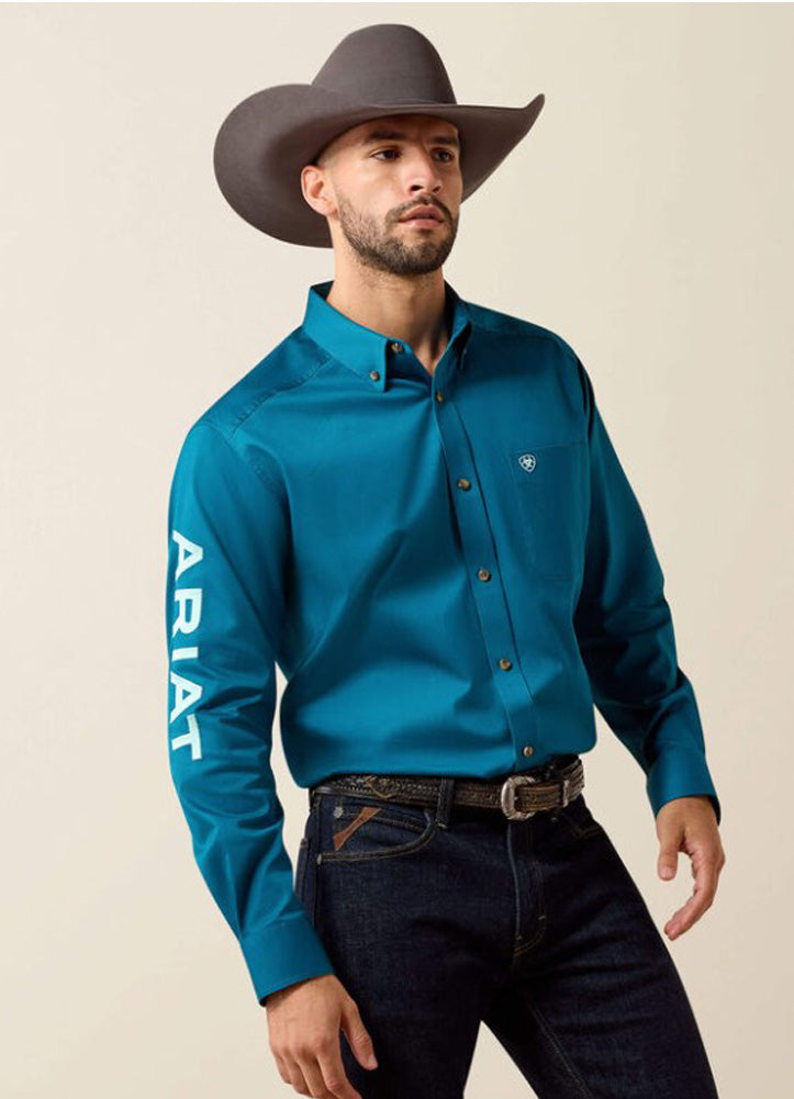 Team Logo Twill LS in Lyons Blue/Mint by Ariat