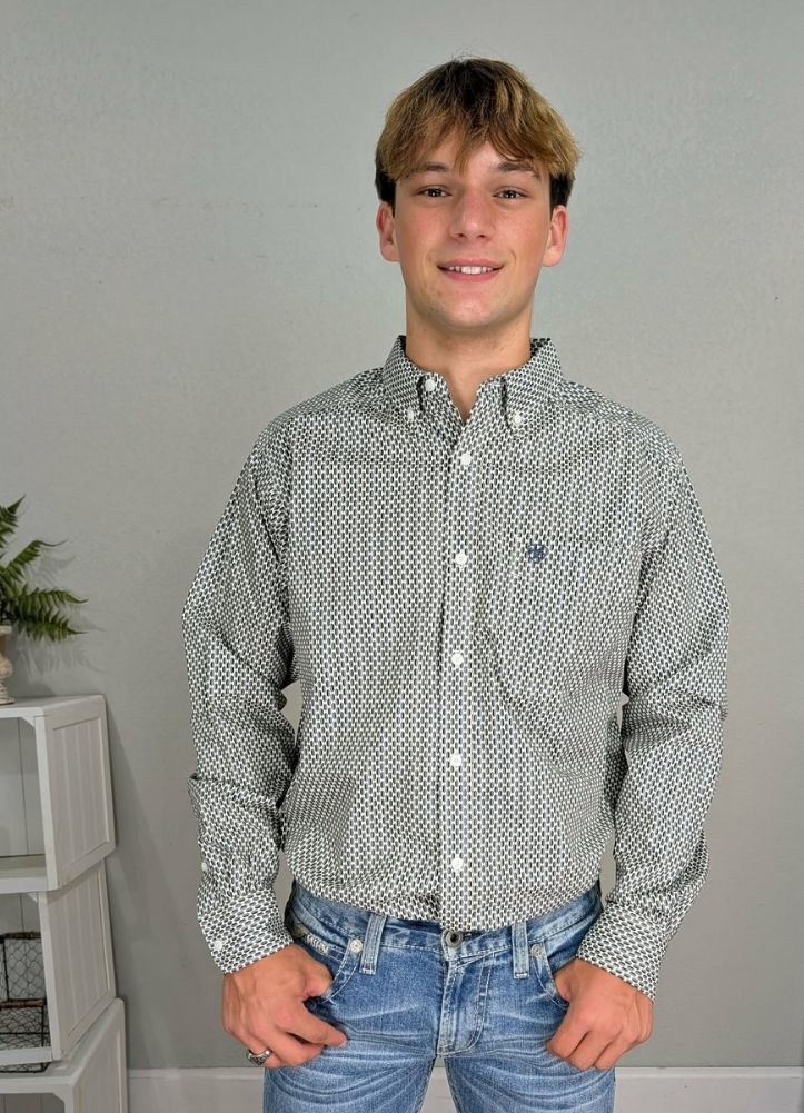 Mens Cliff LS Shirt White Multi Geometric by Ariat